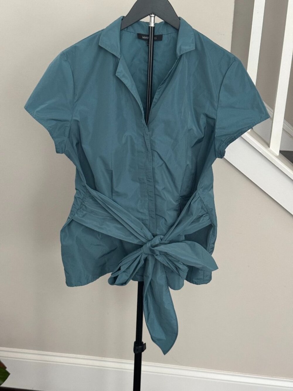 Lafayette 148 New York Steel Blue Shirt With Tie Waist US Size 14